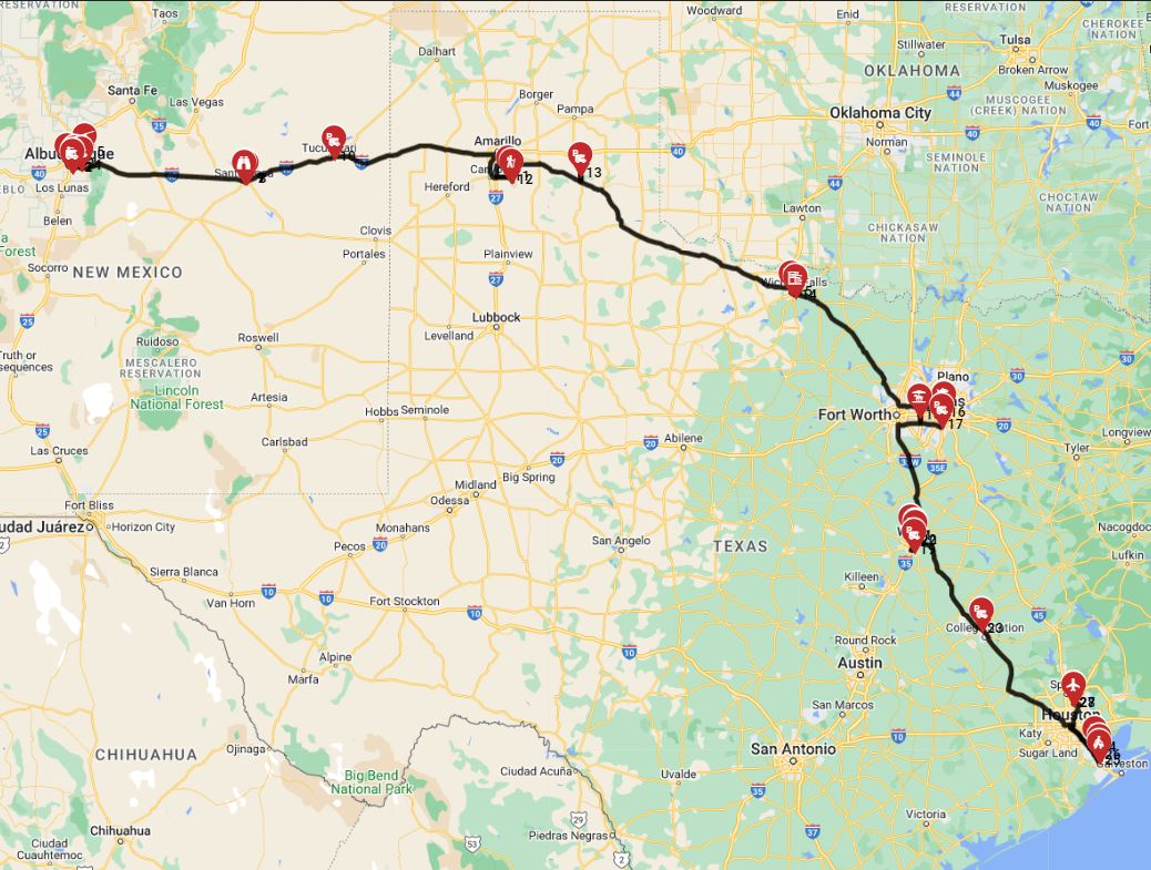 Map for Albuquerque to Houston